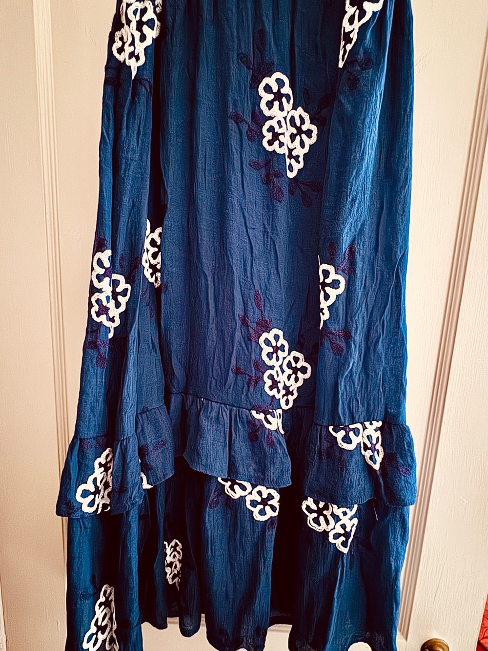 Blue Floral Embroidered Maxi Skirt